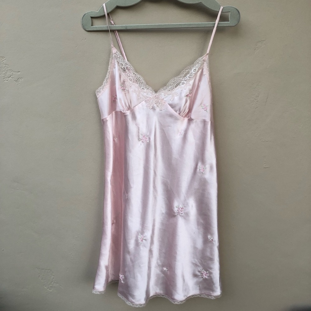 Babydoll pink silk slip dress